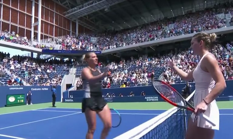 Ykkössijoitettu Simona Halep koki shokkitappion Kaia Kanepille US Openin ensimmäisellä kierroksella.