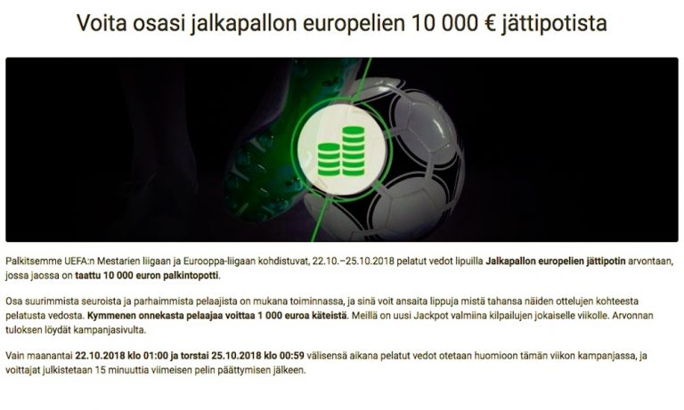 Unibetilla tarjolla 10 000 euron jättipotti Mestarien liigan ja Eurooppa-liigan pelien kautta.